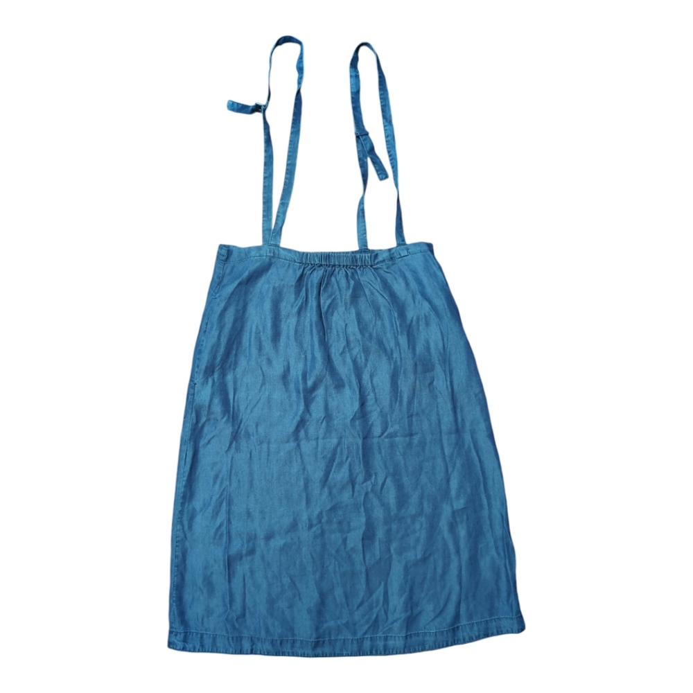 Oak +fort 100%  tencel denim chambray skirtall skirt with straps size M pockets - Picture 2 of 9